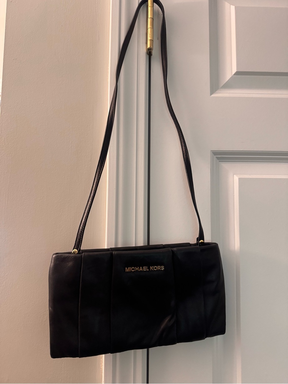 Michael Kors Black Leather Shoulder Bag with Gold Logo